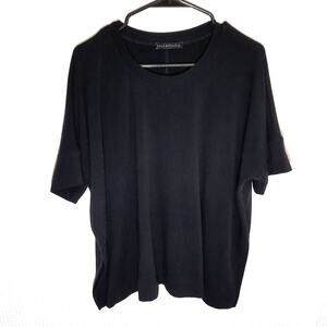 Nally & Millie L XL Black Short Sleeve Shirt Women Rayon Blend Stretch Made USA